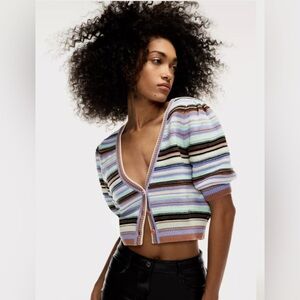 Aritzia Wilfred Canterbury Cardigan Button Sweater Short Puff Sleeve